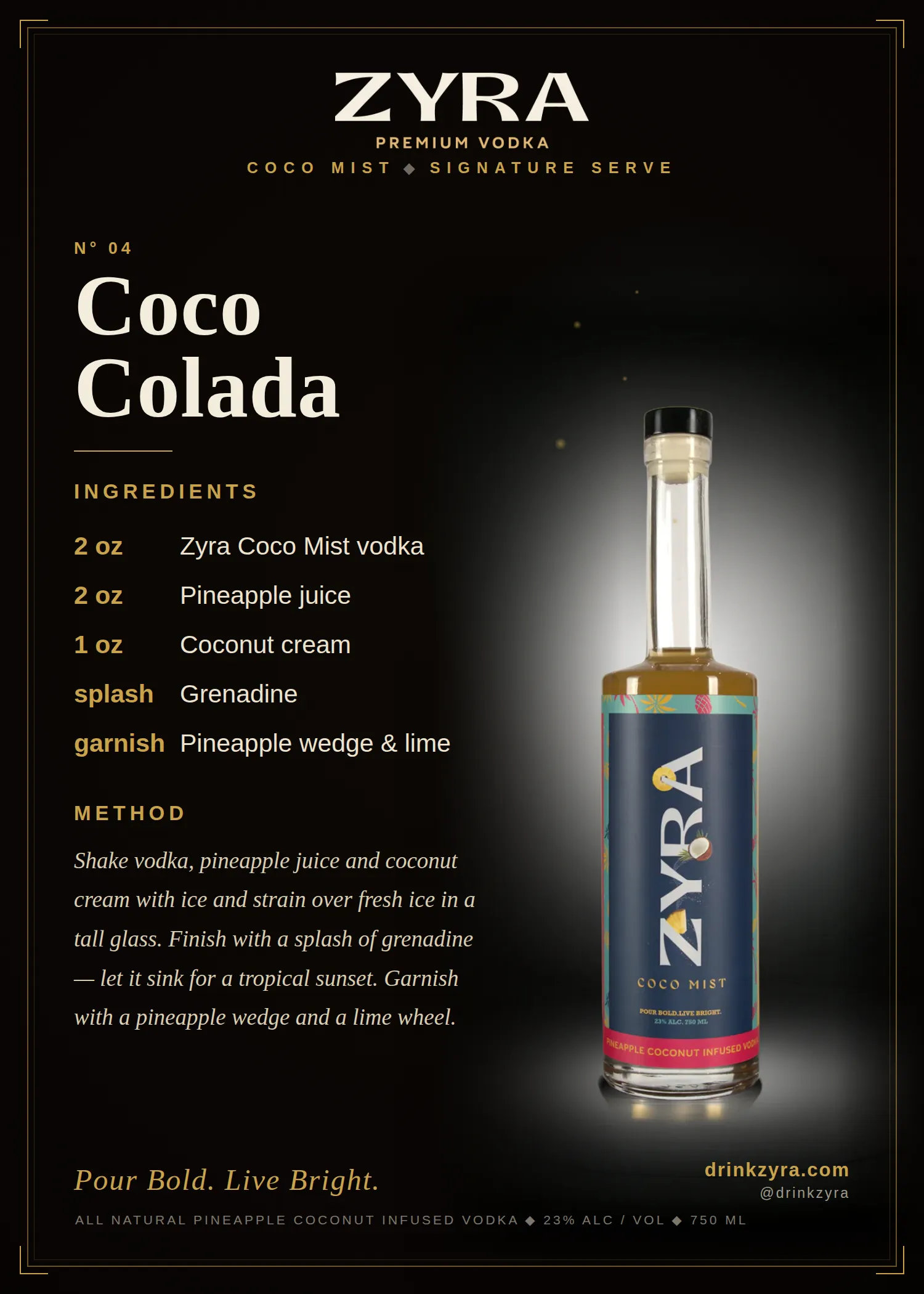 Zyra Coco Colada recipe card